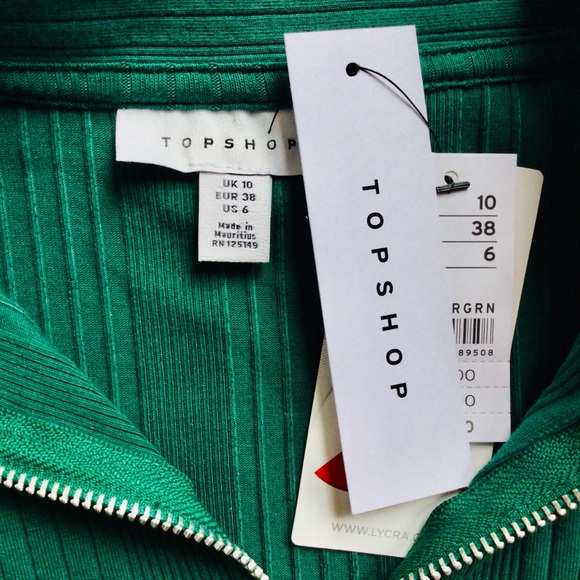 TOPSHOP ZIPPER FRONT TOP GREEN - Picture 2 of 4